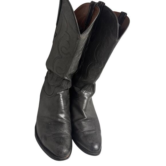 Lucchese Vtg 90s Mens Ranch Hand Western Boots 8.5 D Anthracite Gray Leather USA - Picture 13 of 16